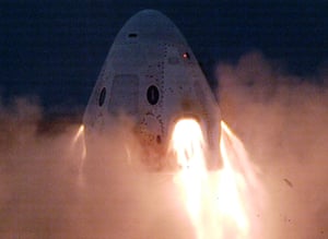 A static fire engine test on SpaceX’s Crew Dragon craft taking place in November 2019.