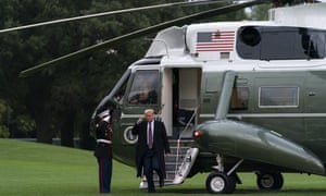 President Trump exiting Marine One on returning to the White House