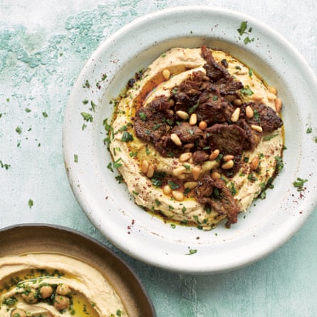 Hummus with spiced lamb.