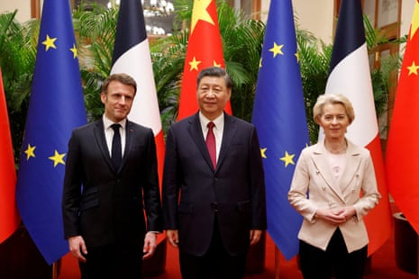 China’s President Xi Jinping, his French counterpart Emmanuel Macron and European Commission President Ursula von de Leyen meet for a working session in Beijing, China.