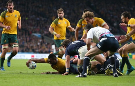 Kuridrani stretches out to score Australia’s fifth try.