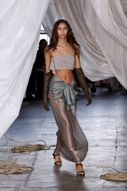 A model walks the runway during the Bianca Spender show at Australian fashion week 2026 at Studio One, Legs On The Wall on 12 May 2026 in Sydney, Australia.
