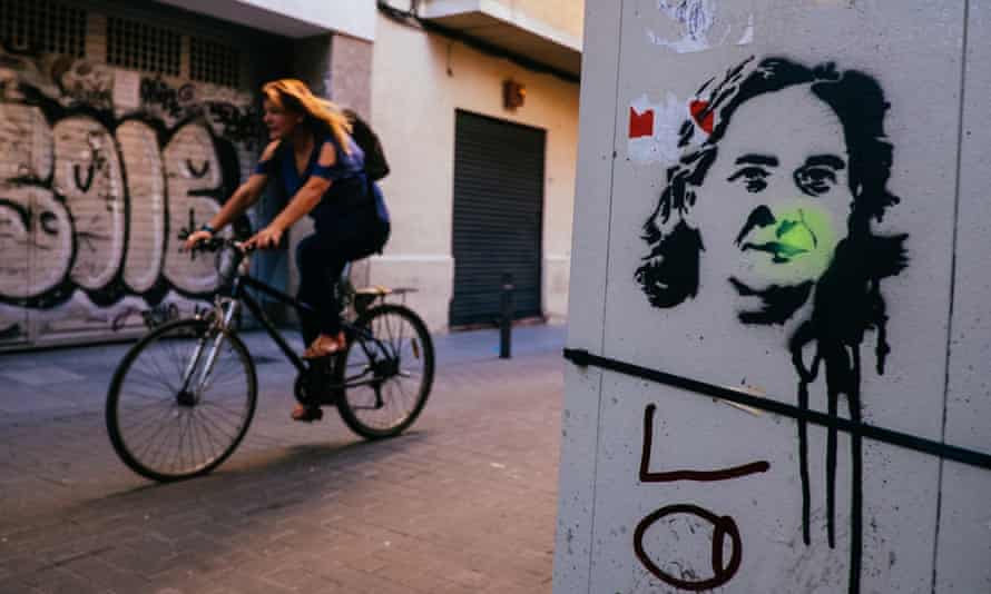 A stencil of Mayor Ada Colau in the Gracia neighbourhood of Barcelona.