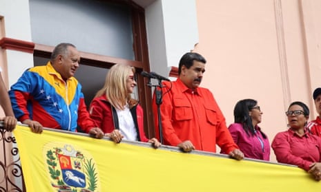 Venezuela’s President Nicolás Maduro, centre, speaks to a crowd of supporters during a gathering in Caracas on Wednesday.