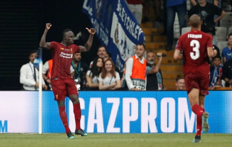 Mane celebrates scoring Liverpool’s second goal.