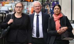 Anna Crowther, Martyn Day and Sapna Malik of Leigh Day arrive at the Solicitors Disciplinary Tribunal in London.