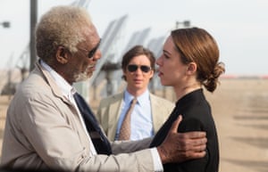 Hall with Morgan Freeman (left) and Cillian Murphy in the 2014 film Transcendence