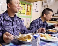 crew members aboard navy vessel Hashidate enjoy their regular curry while docked at Yokosuka, a naval base south of Tokyo.