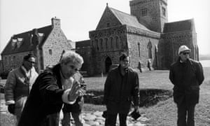 The production team in front of the abbey of Iona during filming for the original BBC series of Civilisation in 1969.
