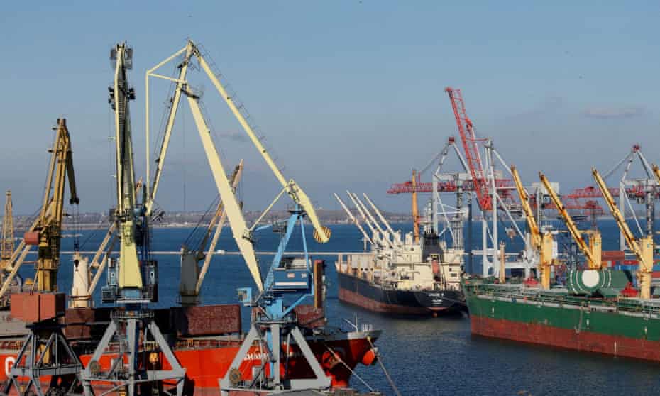 Cargo ships docked in the Black Sea port of Odesa