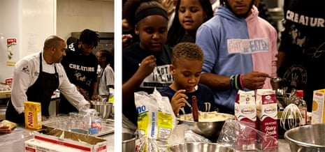 Executive chef Steven Forman teaches youth how to make simple desserts.