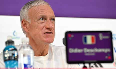 Didier Deschamps speaks during his press conference this morning.