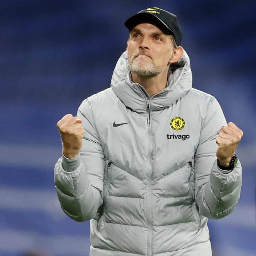 Chelsea manager Thomas Tuchel celebrates his second goal scored by Antonio Rudiger.