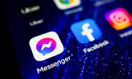 Messenger, Facebook and Instagram app logos on a mobile phone screen
