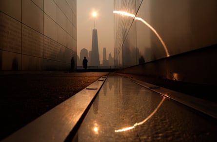 New York skyline seen in a smokey sunrise
