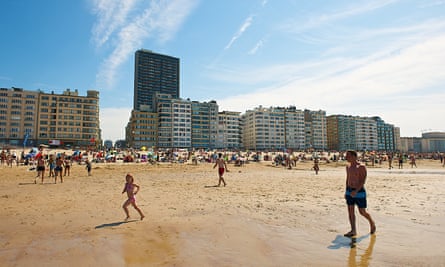 People enjoying the beach in Ostend, a coastal city, the largest on the Belgian coast