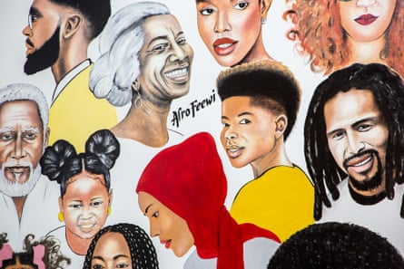 A mural at Afro Feewi celebrates natural African hair