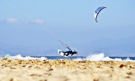 Kite jump, Los Lances Beach, Tarifa, Spain