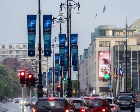 Nato flags are displayed on lampposts before the upcoming Nato foreign ministers meeting in Helsingborg, Sweden.
