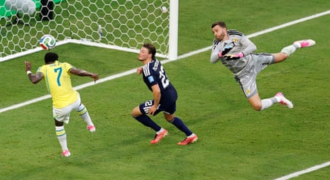 Vinicius Junior #7 of Brazil scores his team's second goal