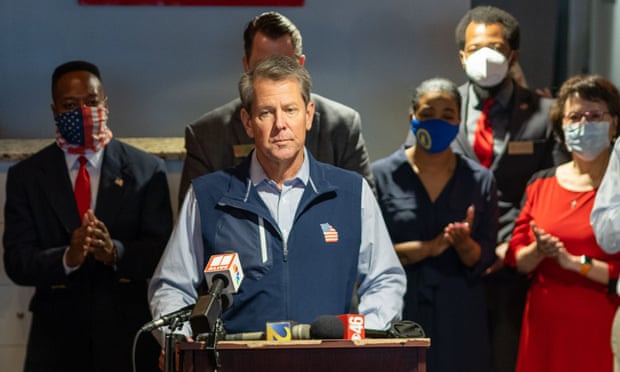 Brian Kemp holds a press conference at a restaurant in Roswell, Georgia.