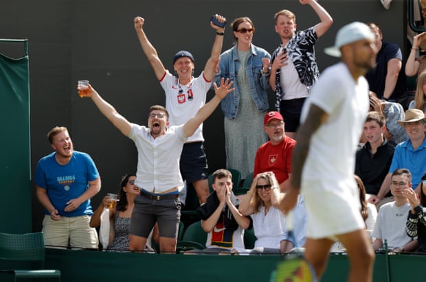 Tom Jenkins’ best shots of Wimbledon 2022 – in pictures | Wimbledon 2022 13 Fans cheer during Nick Kyrgios’ victory over Paul Jubb on Court Three.
