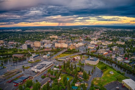An aerial view of a town