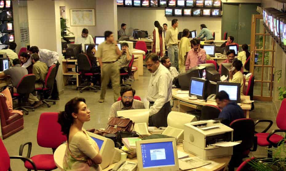 The newsroom at New Delhi Television (NDTV), pictured in 2003.