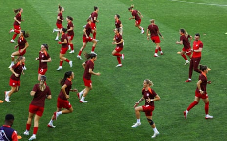 Poland players during the warm up before the match.