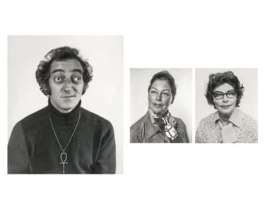 Black and white passport photos of Marty Feldman from 1969 and Ava Gardner from 1976 and 1987