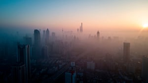 Bad air day … the sun rises in Shanghai on 23 February 2018.