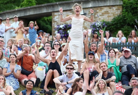 Fans on Aorangi Terrace celebrate as Arthur Fery wins his fourth round match against Grigor Dimitrov on day eight.