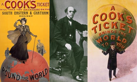 Thomas Cook in 1850, with advertising posters dating from around 1910. 