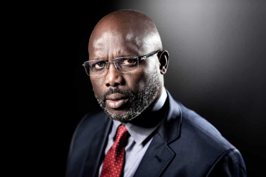 Former football player and candidate in Liberia’s presidential elections, George Weah poses during a photo session in Paris during September 2017