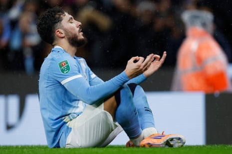 Manchester City's Rayan Cherki celebrates scoring their first goal against Brentford.