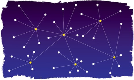 an illustration of a decentralised network looking like constellations in a late evenan illustration of a decentralised network looking like constellations in a late evening sky