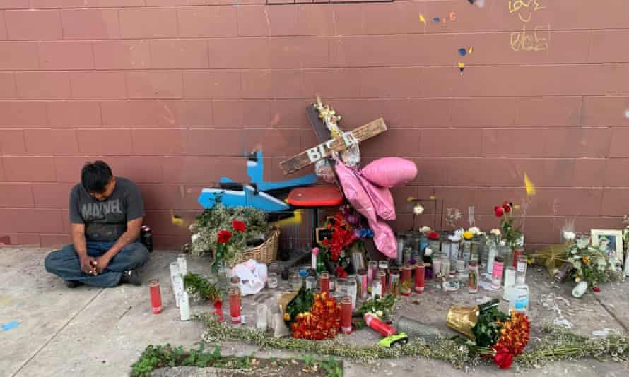 A memorial for several unhoused residents who recently died and had lived at an encampment in Van Nuys.