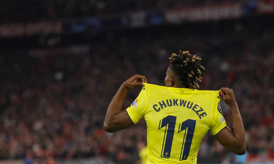 Villarreal’s Samuel Chukwueze celebrates scoring their equaliser on the night which put them back ahead in the tie.