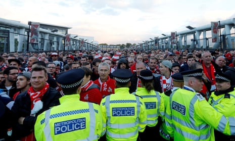 Some of the police and Cologne fans outside the Emirates.