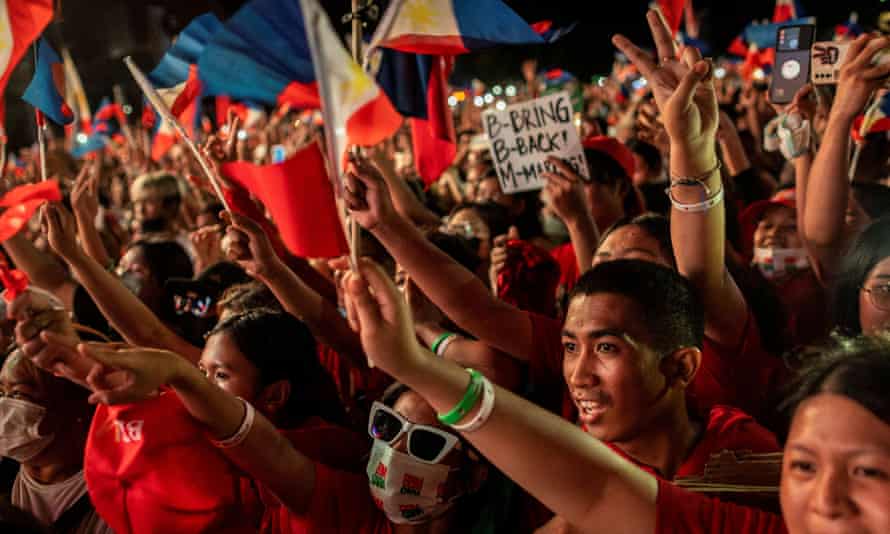 Supporters of Ferdinand Marcos Jr cheer during a campaign rally in San Fernando, Pampanga Province, Philippines.