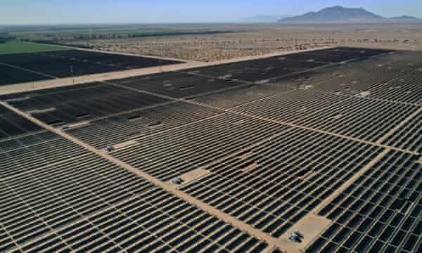 Photovoltaic panels at a solar energy plant in California. Photovoltaic panels at a solar energy plant in California.