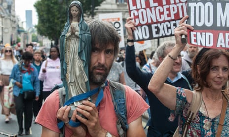 Protesters at the anti-abortion March for Life march on 3 September 2022 in London.