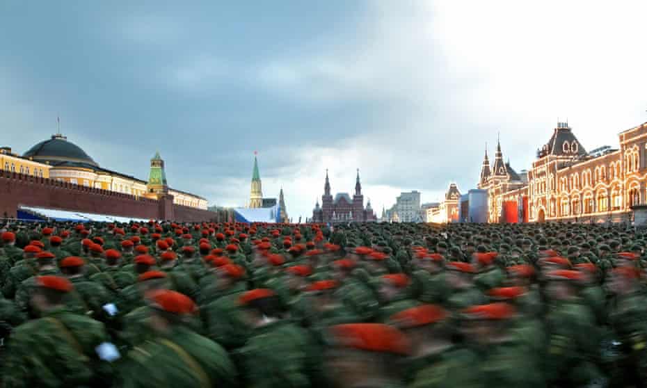 Russian soldiers rehearse for Victory Day parade in Red Square, Moscow, in 2011
