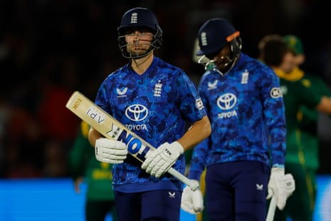 England's Will Jacks leaves the pitch after losing his wicket to South Africa's Nandre Burger.