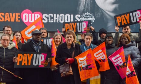 Mary Bousted of the National Education Union launches the 'Pay Up, Save Our Schools' campaign in London.