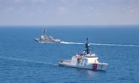 US military vessels sailing through the Taiwan Strait in  August 2021 