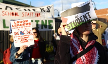 Activists with placards gather during a Pro-Palestine rally outside the 2024 Victorian Labor state conference in Melbourne, Saturday, May 18, 2024. (AAP Image/Con Chronis) NO ARCHIVING