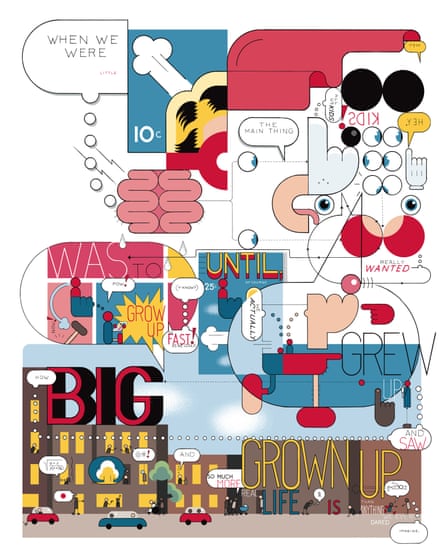 Grow Up an illustration created by Chris Ware for the cover of the Graphic Novel Special Edition of Observer New Review 5th Nov 2017 . MUST CHECK FOR ANY FURTHER USE.