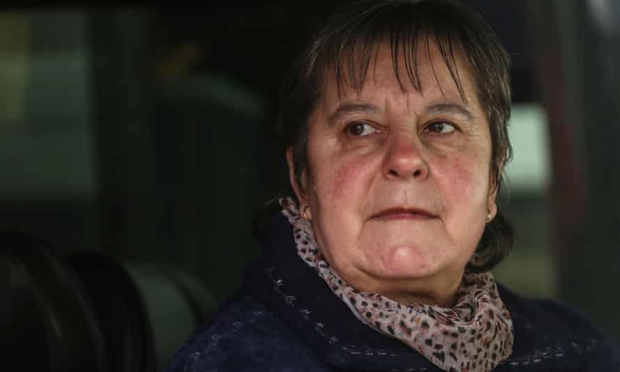 Lyudmila, 59, at the Lviv bus station on her way home to care for her sick husband.