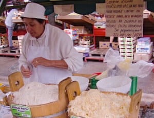 Sauerkraut vendor Ljubljana’s central market.